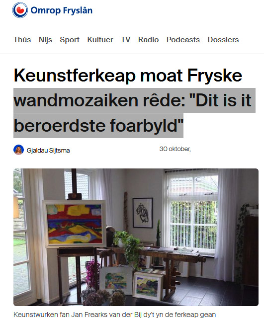 Keunstferkeap moat Fryske wandmozaiken rêde: "Dit is it beroerdste foarbyld"